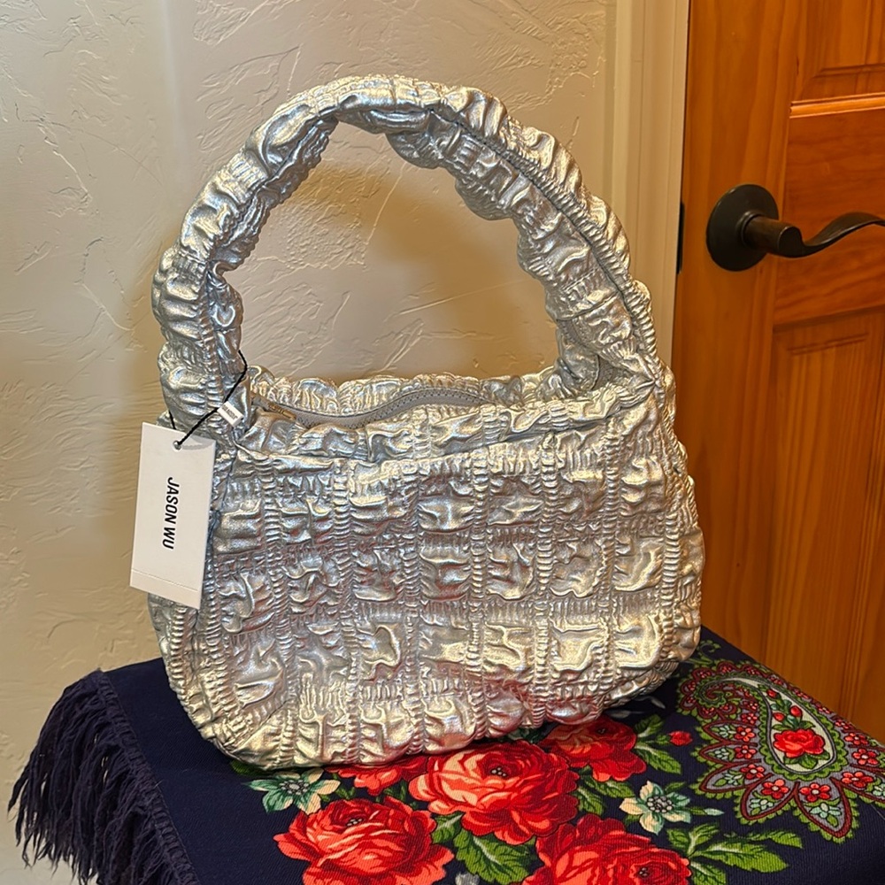 Jason Wu NWT Silver Vegan Textured Handbag , 11” x 8” x 3”